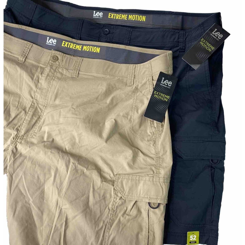 NEW Lee Extreme Motion Crossroads Cargo Shorts Mens 52 Big Black Khaki Lot (2)